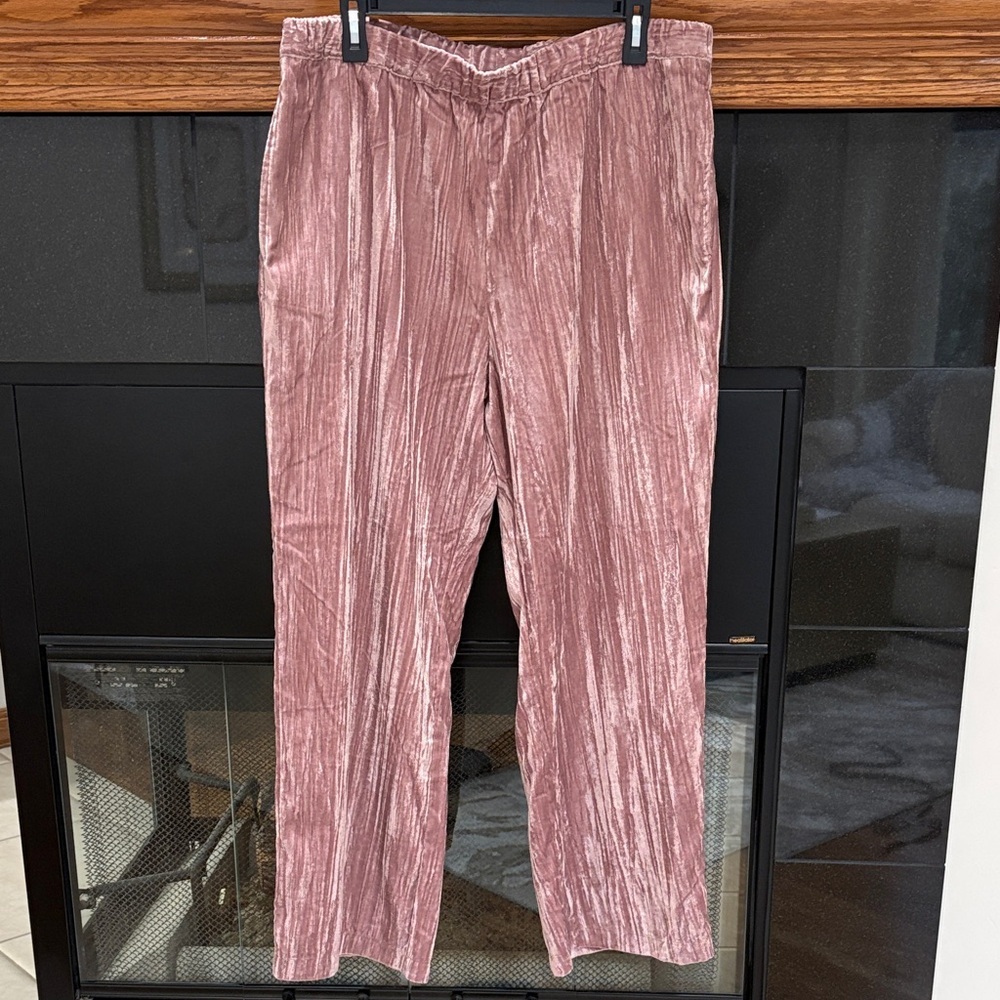 Andrew Marc Dusty Rose Crushed Velvet Lounge pull on Pants NWT stretch size Lrg